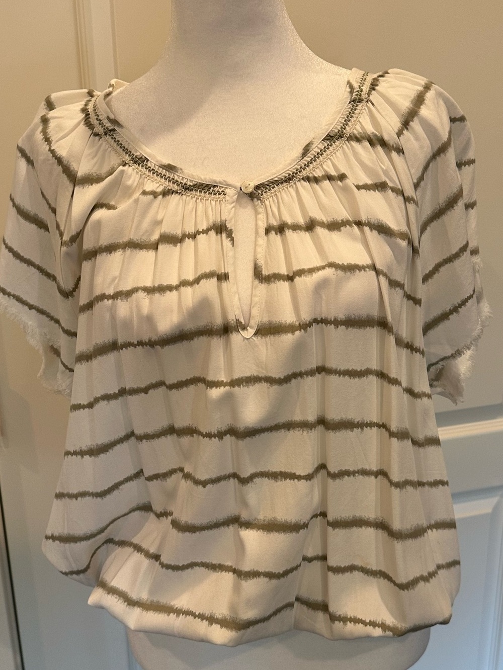 Carve Designs Cream Blouse with Olive Stripe Detail